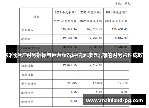 如何通过财务指标与运营状况评估足球俱乐部的财务管理成效 如何通过财务指标与运营状况评估足球俱乐部的财务管理成效